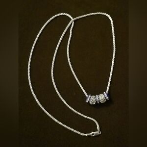 Vintage 30" Elegant Silver Sparkle Rope Chain Necklace W/ Rhinestone Rondelles